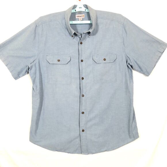 Carhartt Relaxed Fit Short Sleeve Shirt Solid Blue Button Down Cotton Men’s XL - Picture 2 of 9